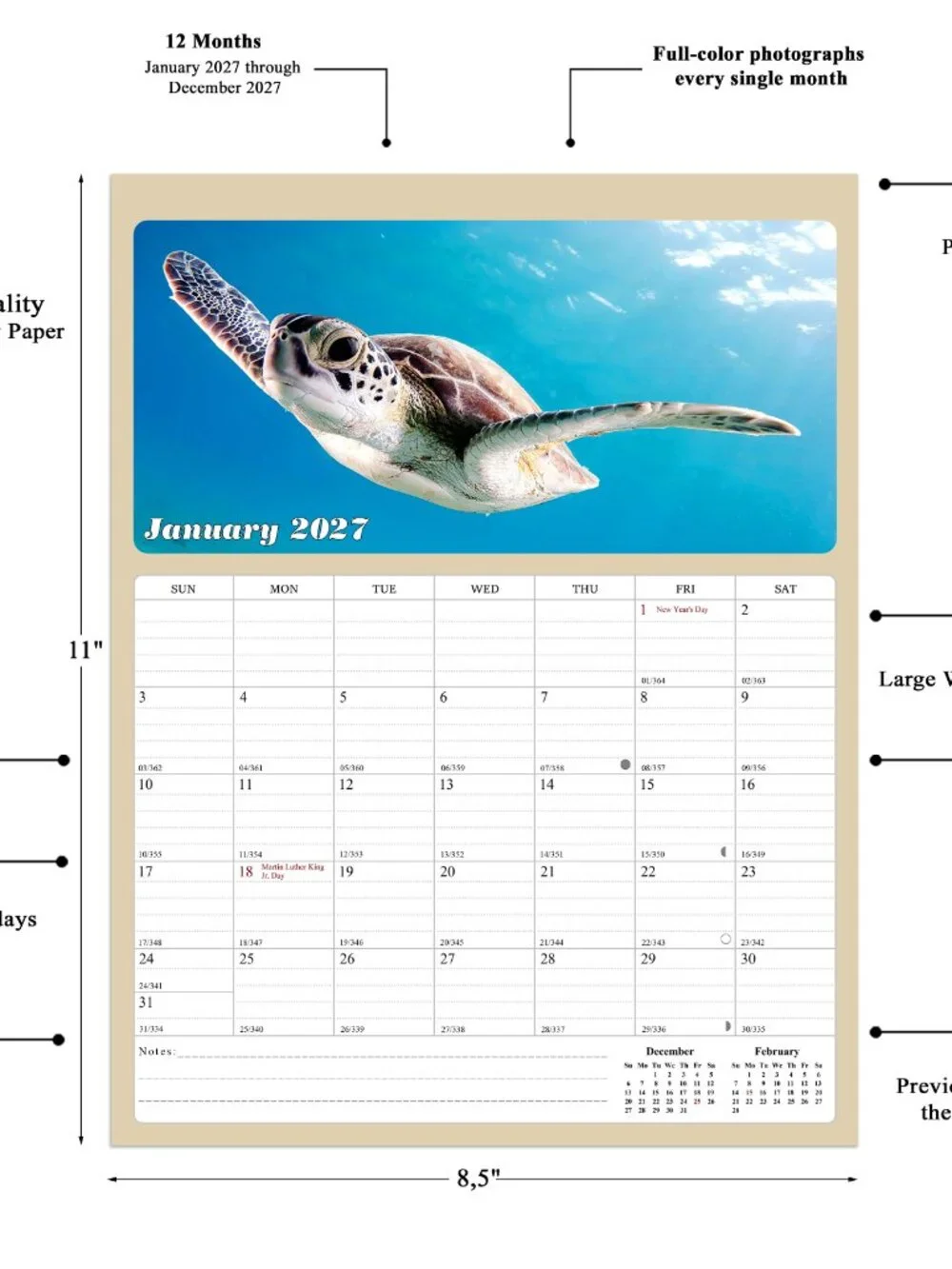 2027 Calendar Magnetic Peel & Stick 12 Months 8.5